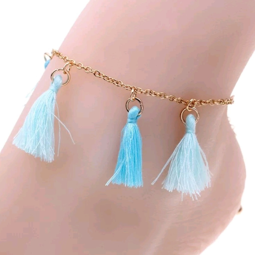 Blue Tassel Anklet